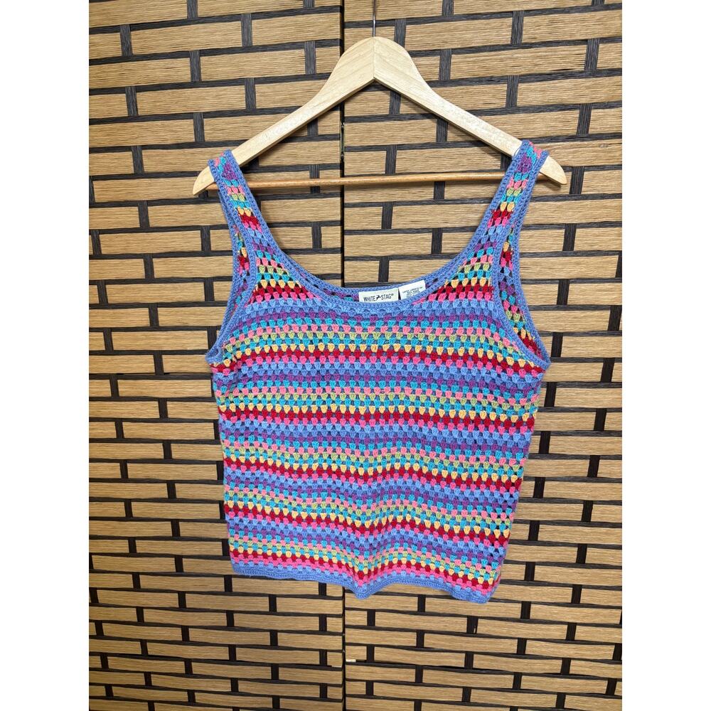 White‎ Stag Multi Color Crochet Tank Top Size Large